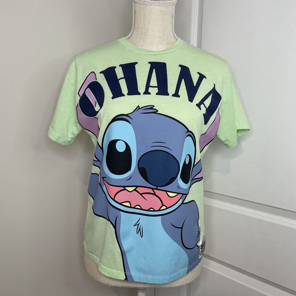 Disney Lilo and Stitch Ohana Means Family T Shirt Short Sleeve Green Junior's S